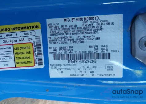 2017 Ford Mustang Ecoboost из США, поврежденный, VIN 1FA6P8TH0H5276348